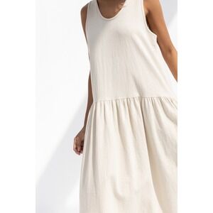 Black Crane‎ Women's Drop Waist Tunic Lightweight Beige Lagenlook- Size S